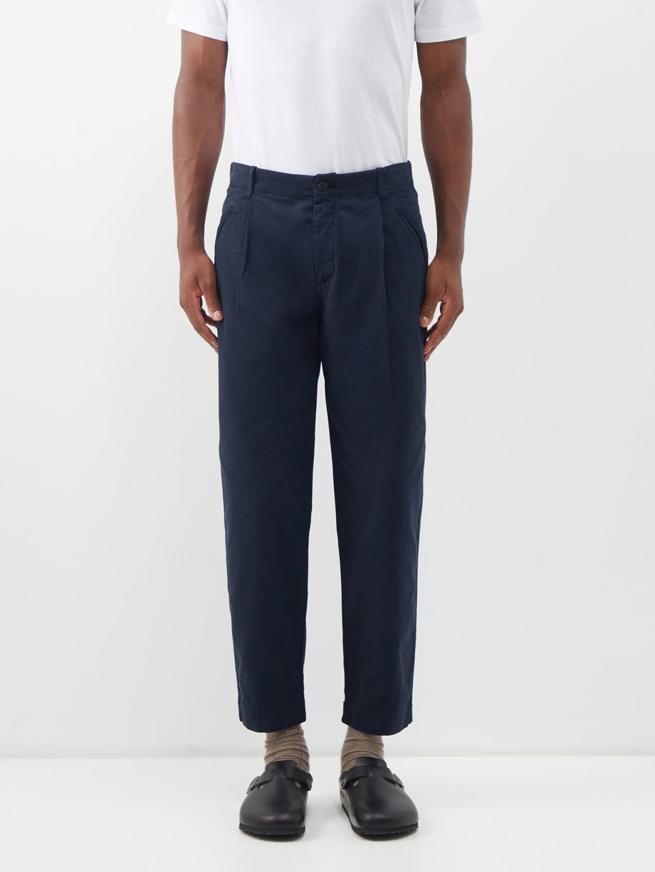 Navy Assembly cropped cotton-twill chino trousers | Folk | MATCHES UK