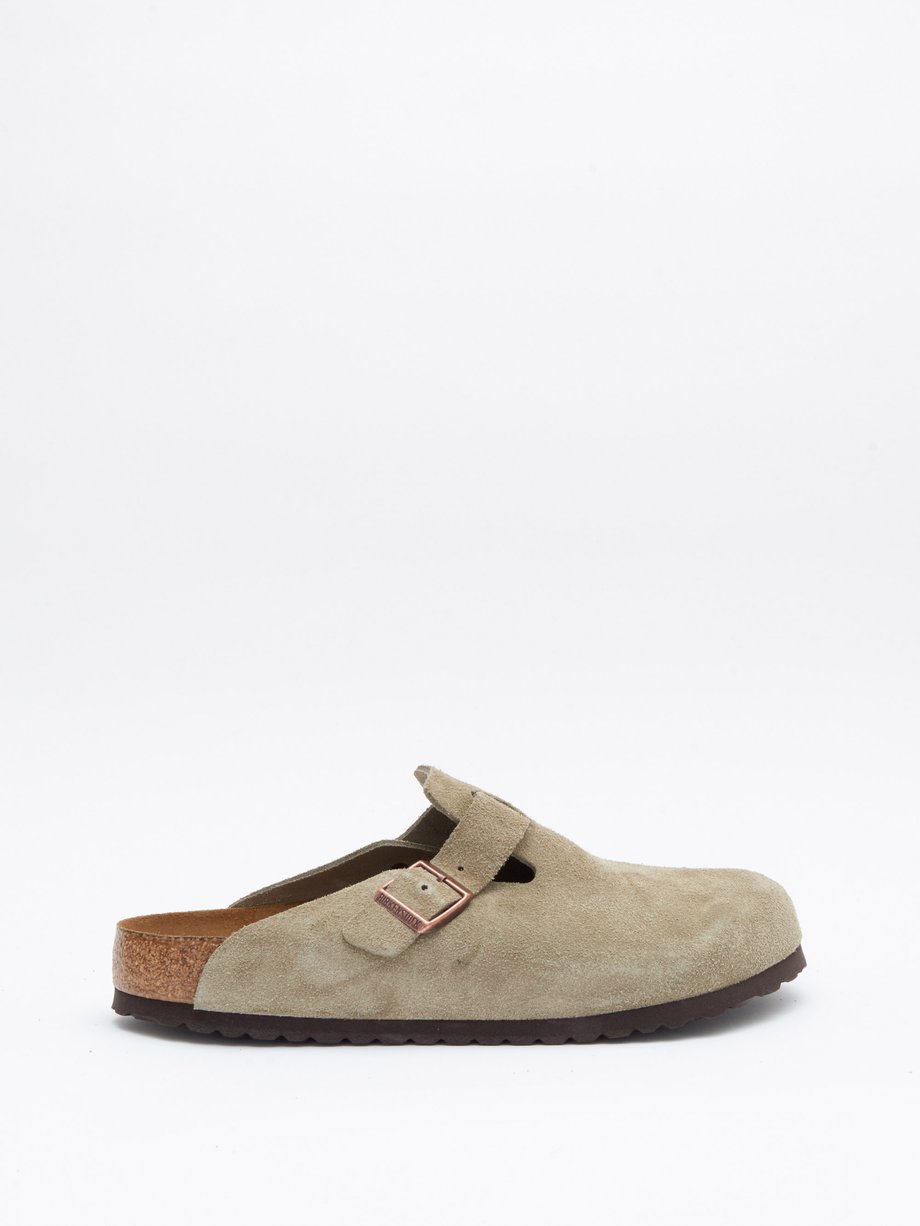 Boston buckled suede clogs