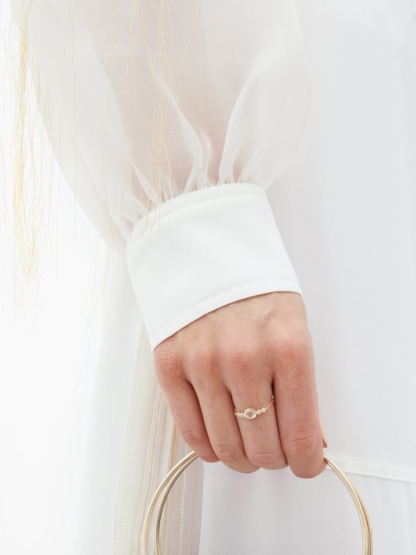 Anissa Kermiche April diamond, clear quartz & gold chain ring