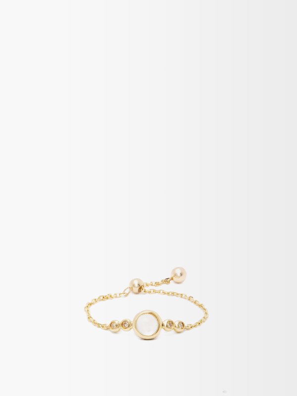 Anissa Kermiche June diamond, moonstone & gold chain ring