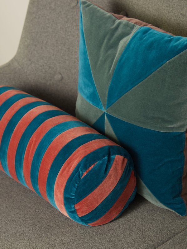 Christina Lundsteen Cylindrical striped cotton-velvet bolster cushion
