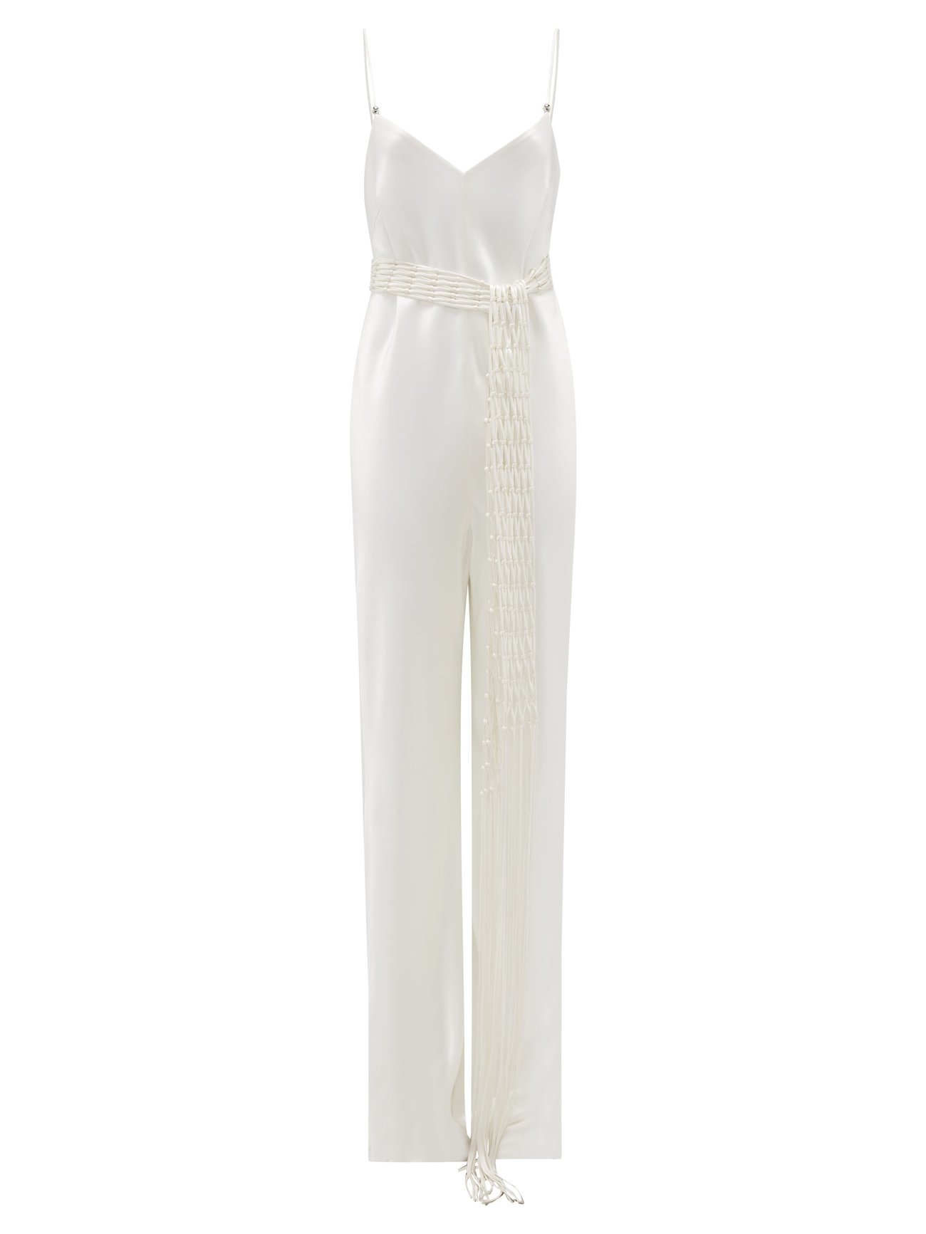 White Tassel-belted satin jumpsuit | Galvan | MATCHESFASHION UK