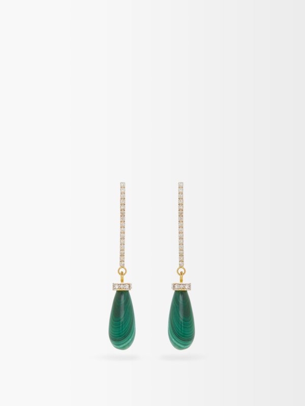 Mateo La Barre diamond, malachite & 14kt gold earrings