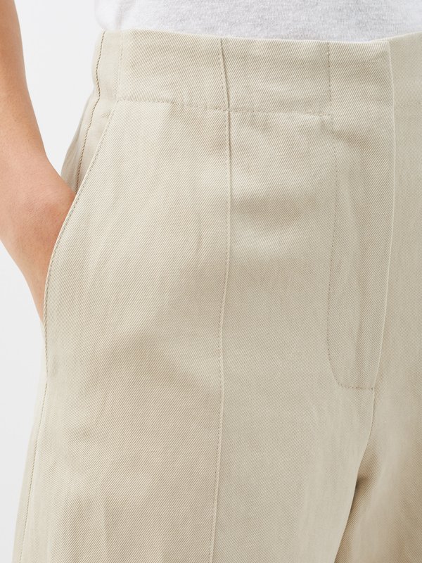 Neutral Front-seam cotton and linen-blend chino trousers | Raey ...