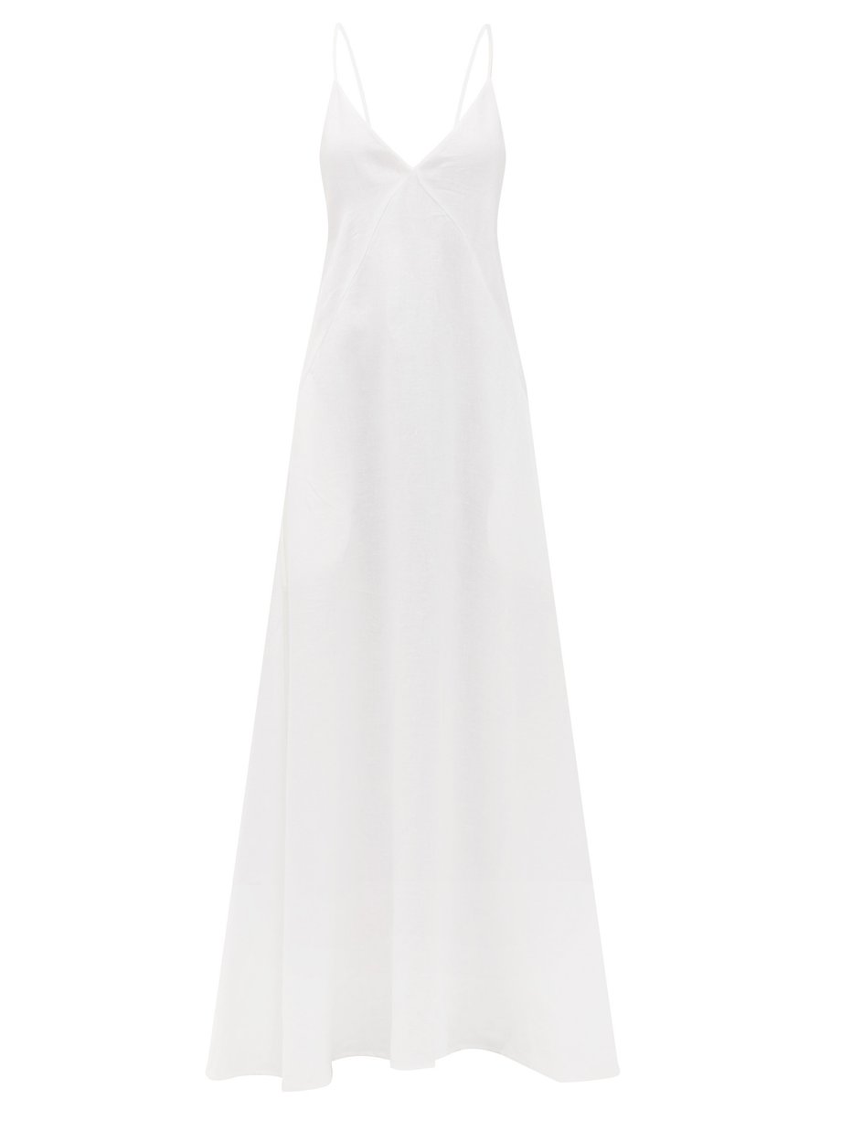 White Tie-back organic-linen maxi dress | Another Tomorrow ...