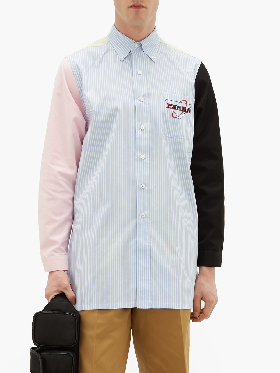 Prada Logo-print contrast-panel cotton-oxford shirt