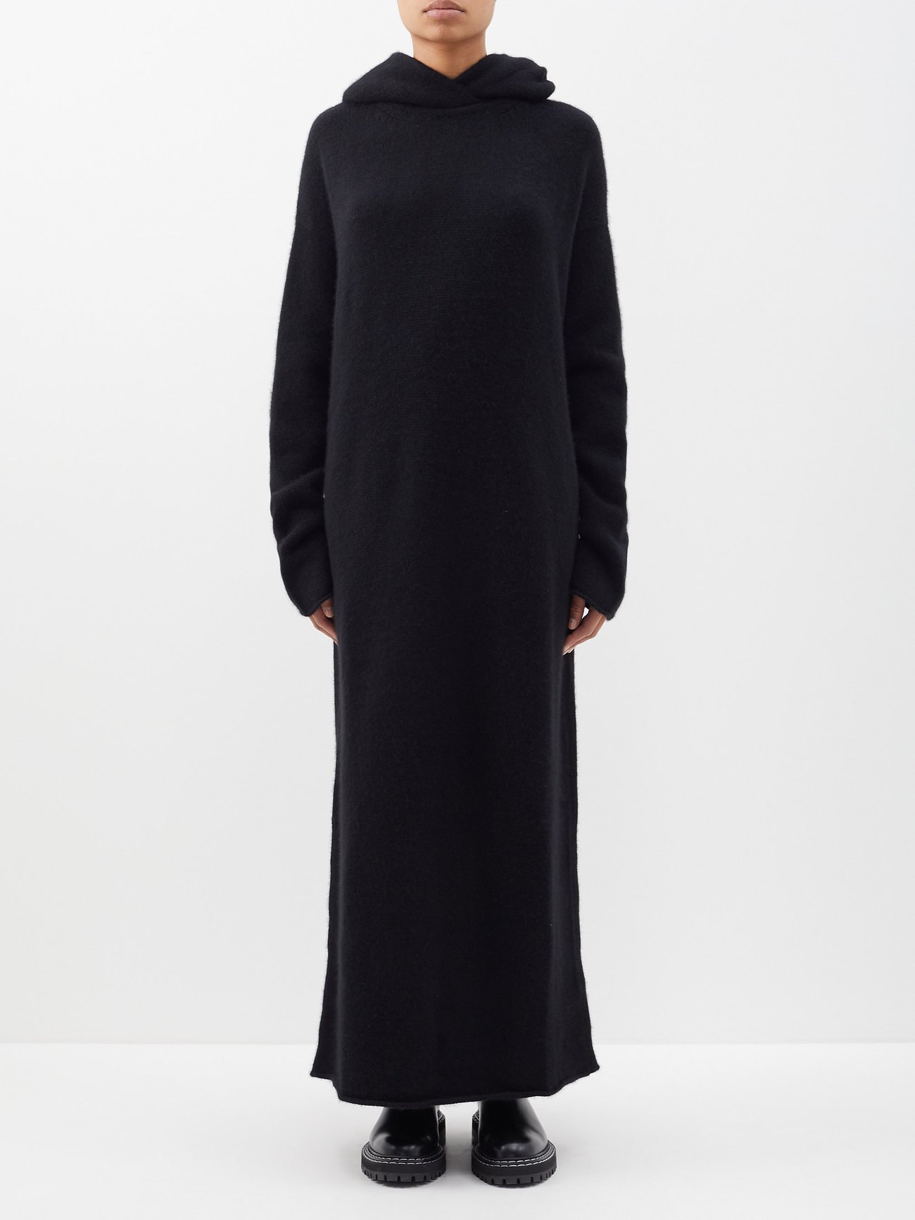 身幅64cmRAEY Hooded knitted maxi cashmere dress