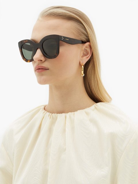 Brown Oversized round tortoiseshell-acetate sunglasses | Celine
