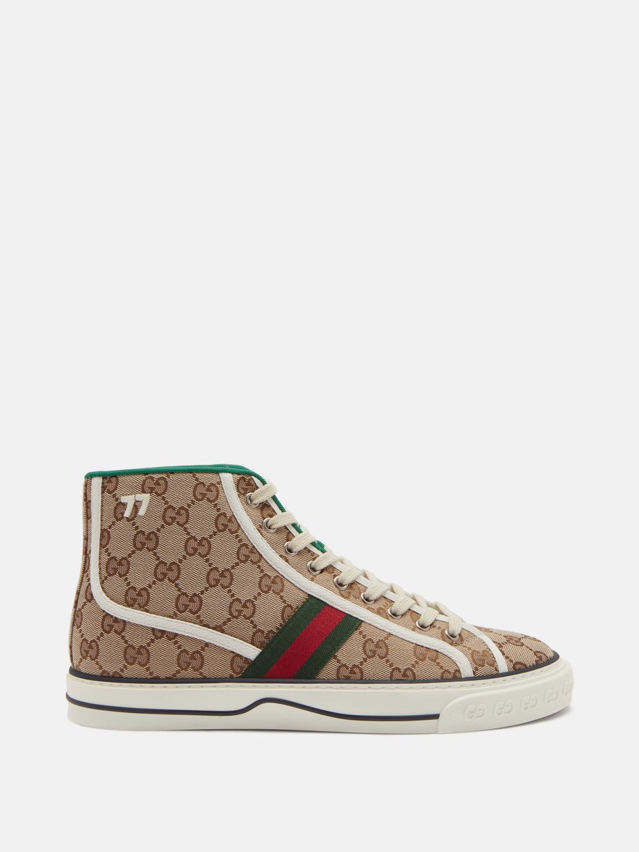 Brown Tennis 1977 high-top GG-canvas trainers | Gucci | MATCHES UK