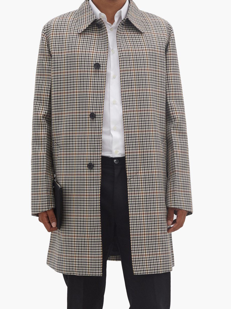Neutral Single-breasted checked wool-blend coat | Prada | MATCHES UK