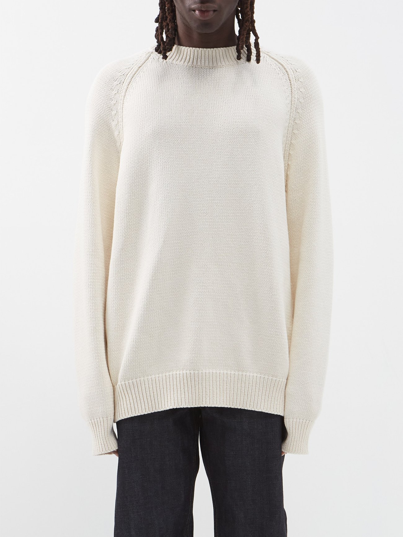 Oversized crew-neck cotton-blend sweater