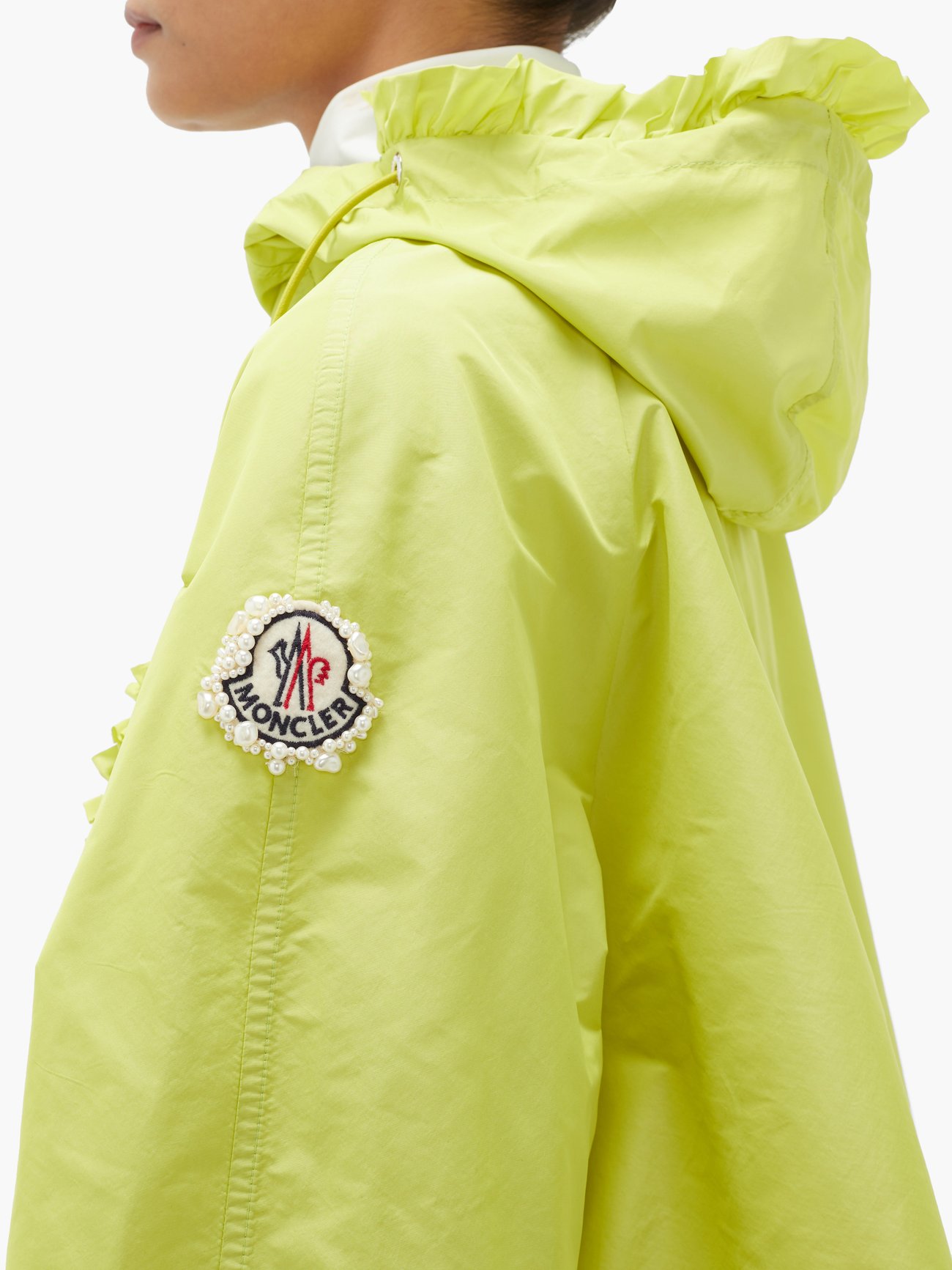 Green Agatea broderie-anglaise technical hooded jacket | Moncler