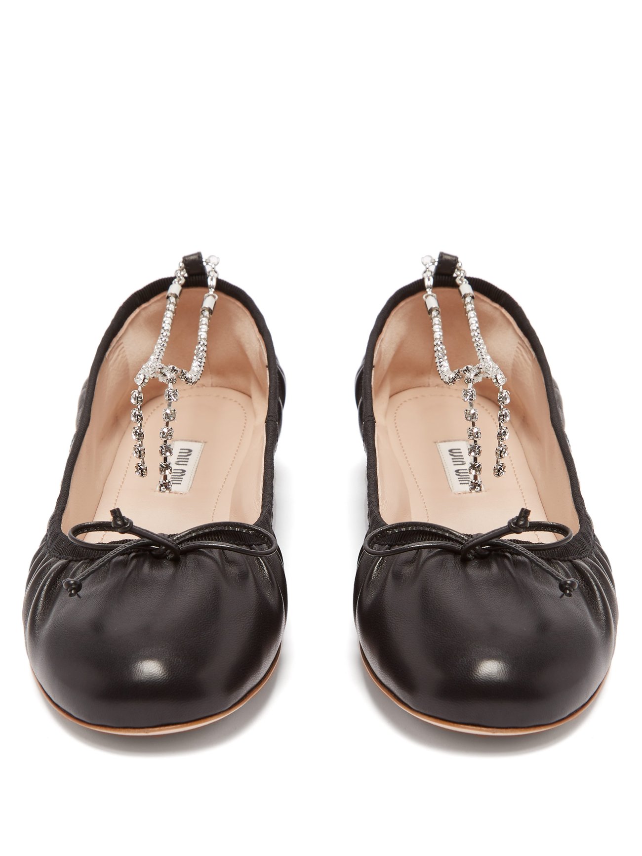 Miu Miu Black Patent Leather Bow Crystal Embellished Ballet Flats Size 40.5 Miu  Miu