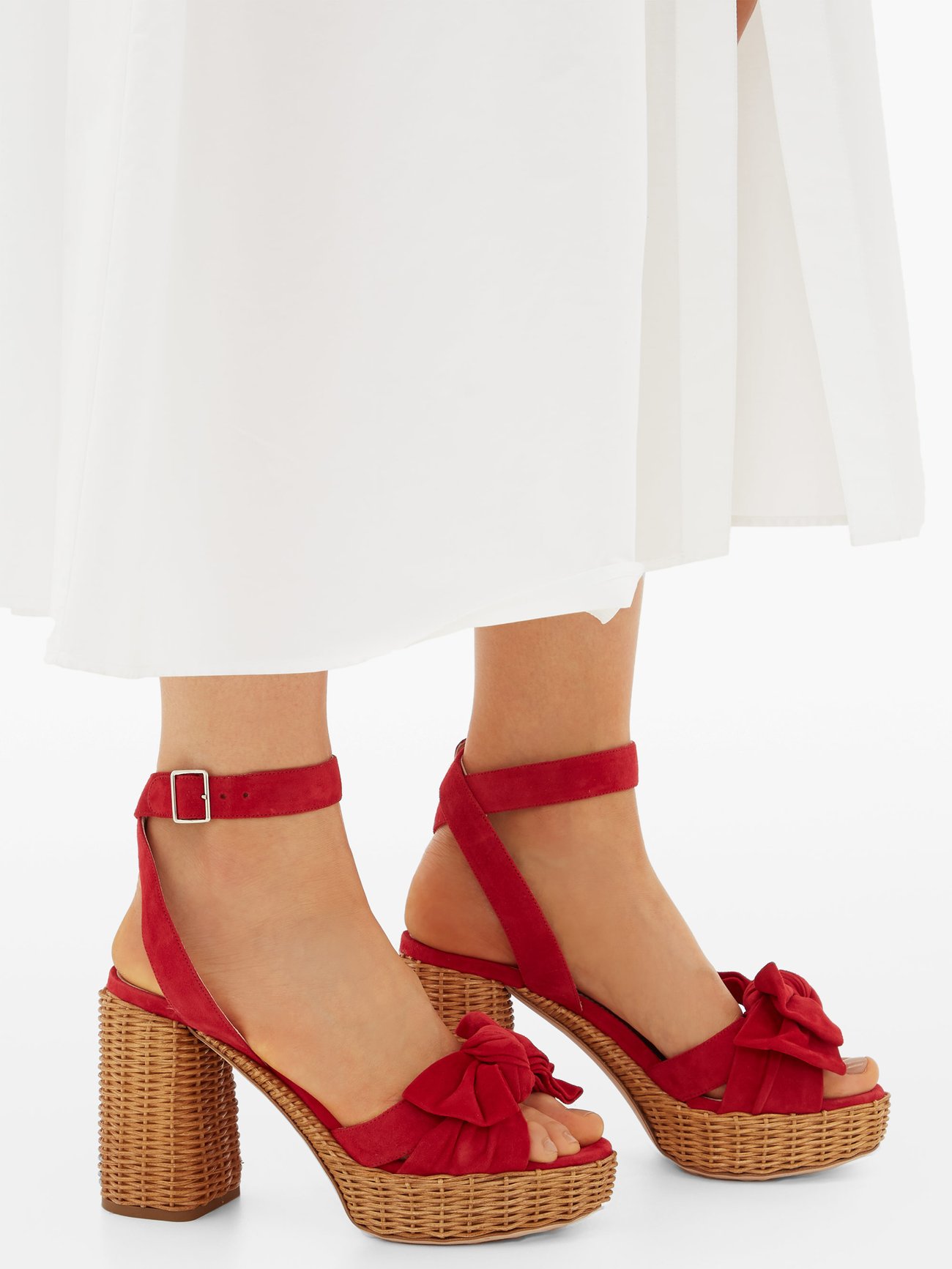 Miu Miu Red Suede Bow Ankle Strap Platform Sandals Size 39