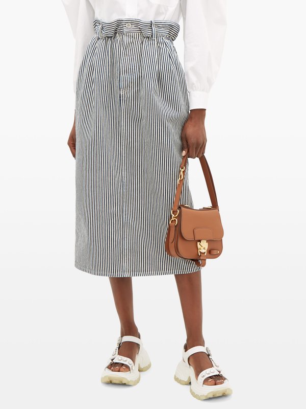 Miu Miu Paperbag-waist logo-patch striped denim skirt