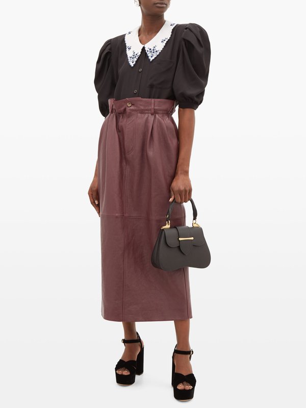 Miu Miu High-rise paperbag-waist leather midi skirt