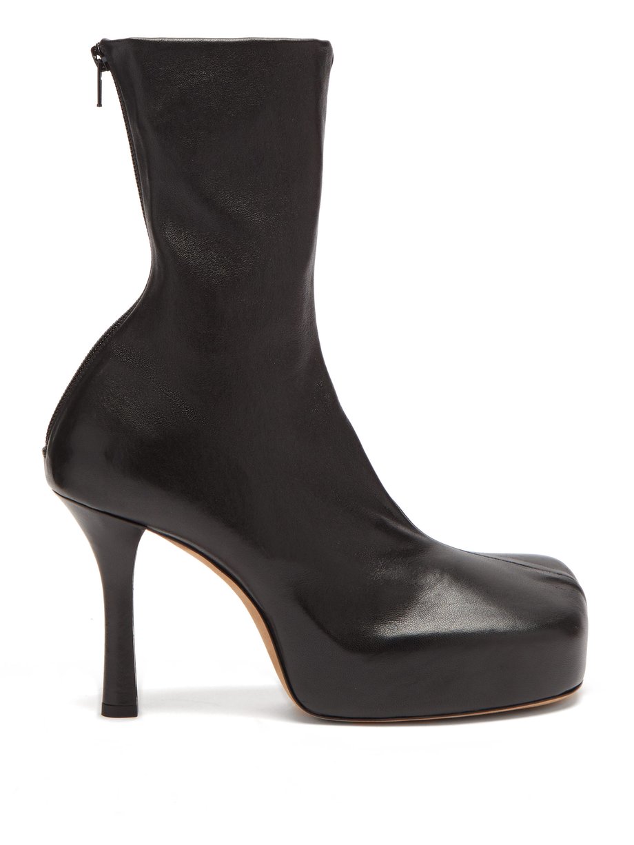 Black BV Bold square-toe leather platform boots | Bottega Veneta ...
