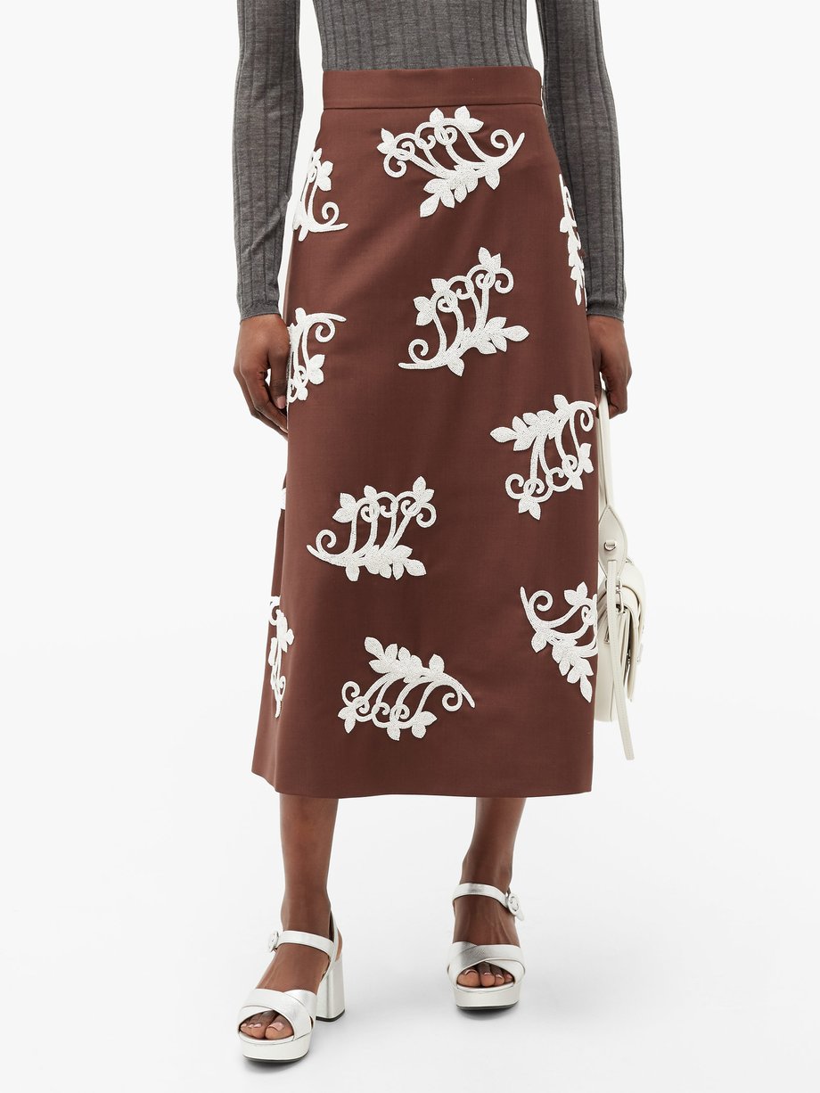 Brown Bead-embellished mohair-blend midi skirt | Prada | MATCHESFASHION US