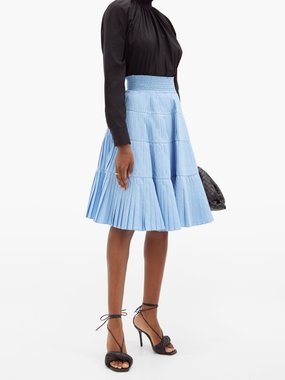 Prada Pleated tiered cotton-poplin midi skirt