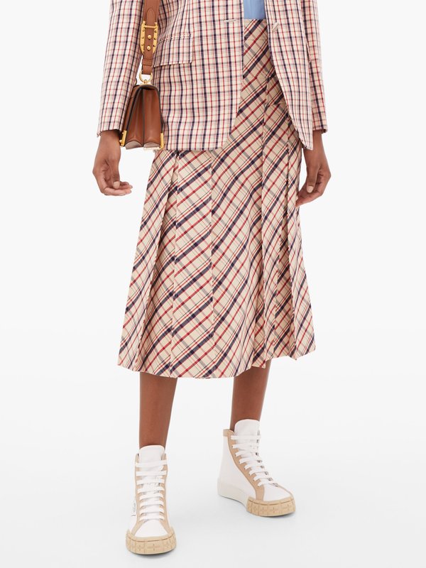 Prada Checked wool-twill skirt
