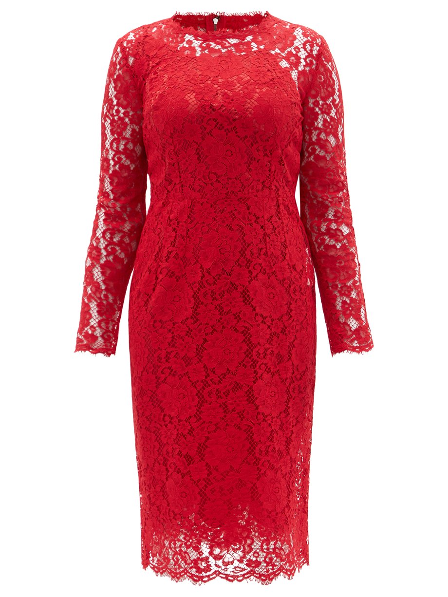 Red Cordonetto-lace sheath midi dress | Dolce & Gabbana | MATCHESFASHION US