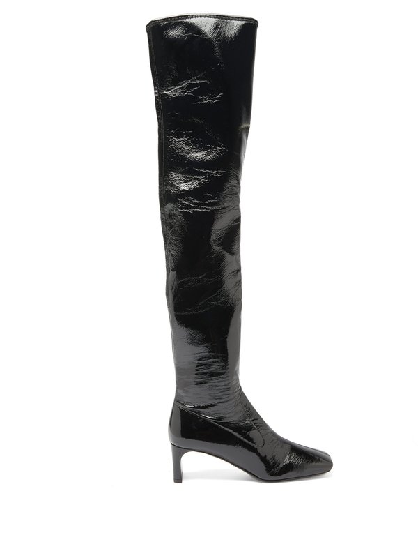 Prada Square-toe patent-leather over-the-knee boots