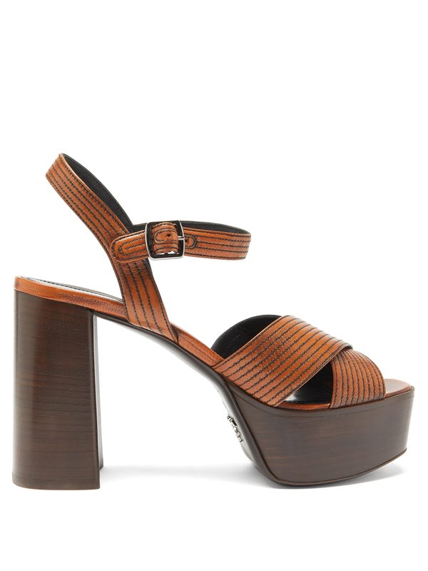 Prada Topstitched leather platform sandals