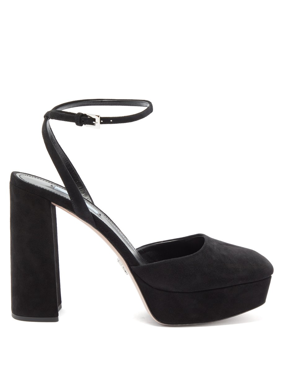 Black Square-toe suede platform sandals | Prada | MATCHES UK