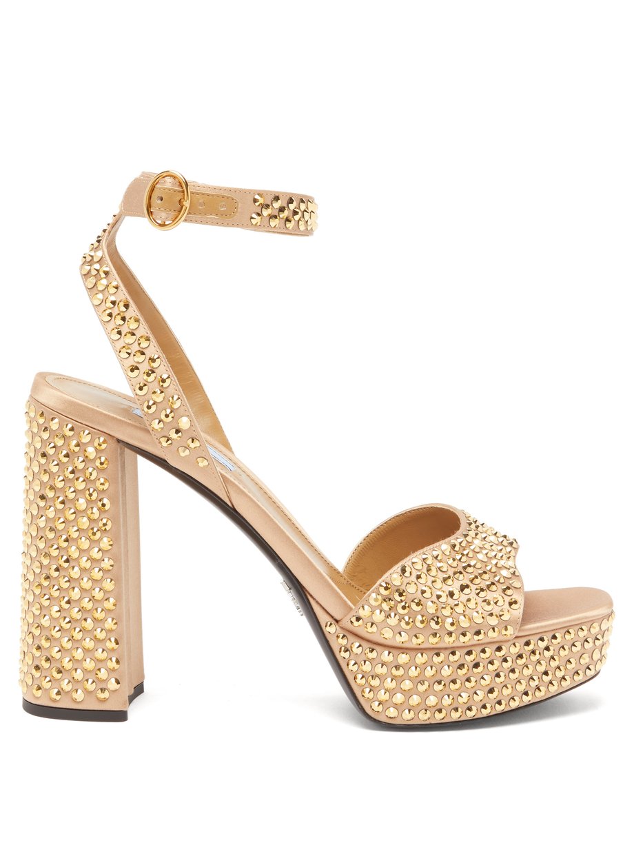Metallic Crystal-embellished satin platform sandals | Prada ...