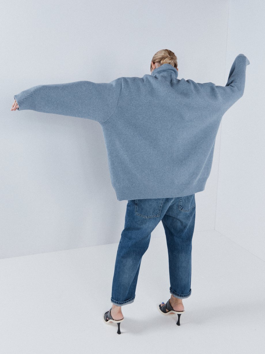 Grey Wool displaced-sleeve roll-neck jumper, Raey