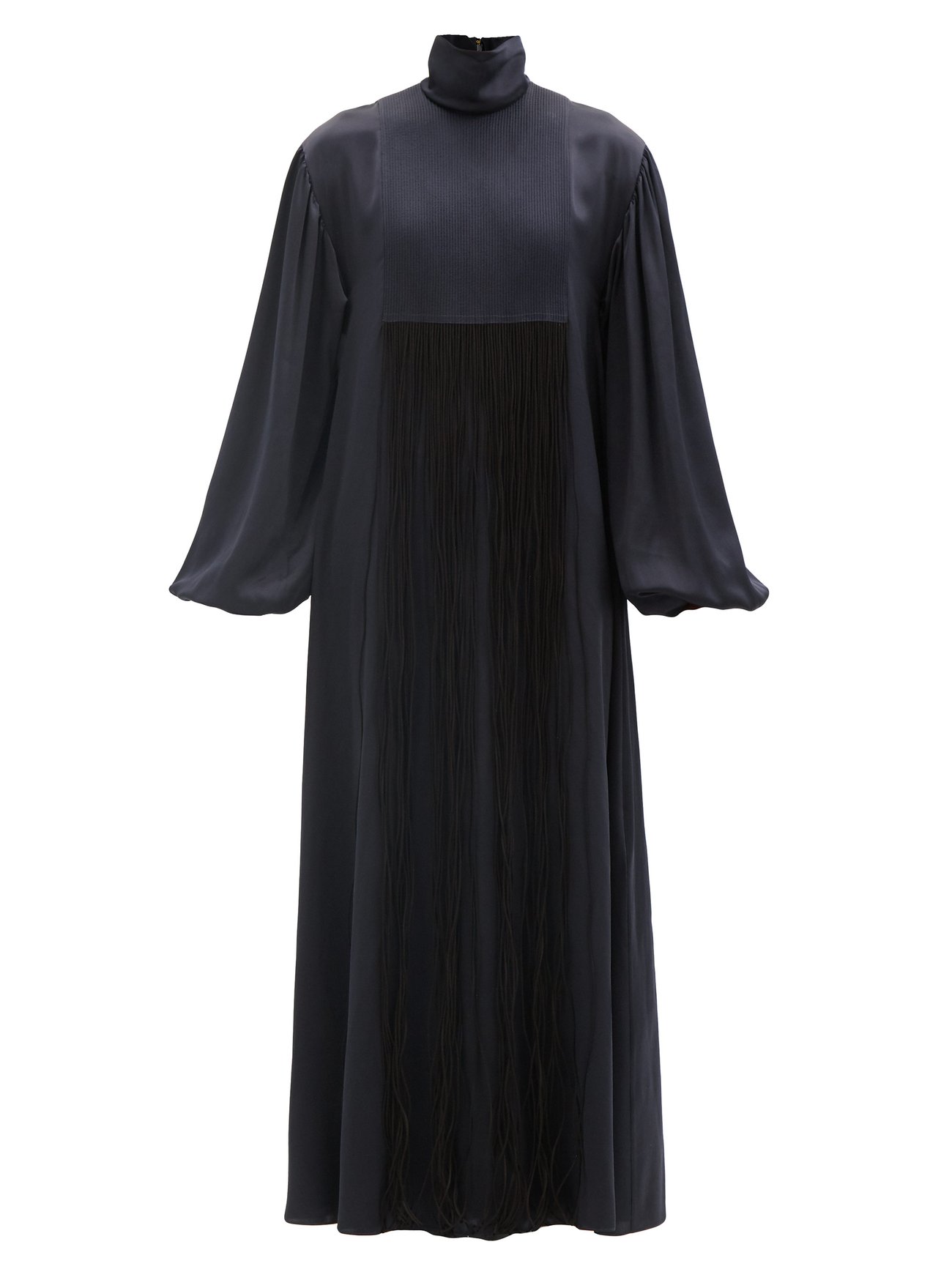 Navy Zina high-neck fringed silk-satin maxi dress | Roksanda ...