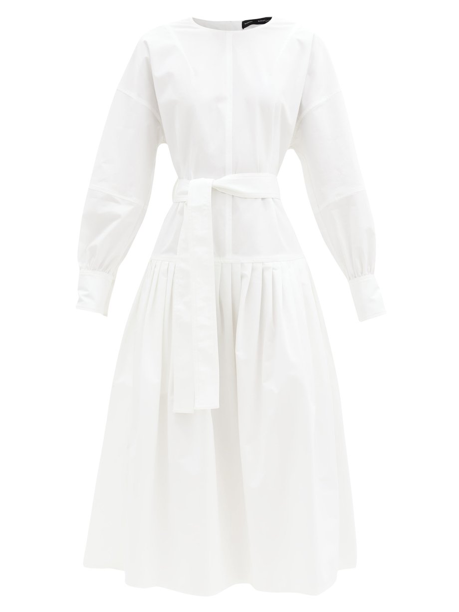 White Pleated cotton-blend canvas dress | Proenza Schouler ...