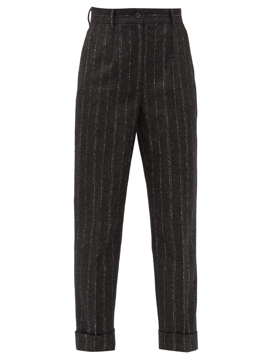 Black Pinstriped straight-leg tweed trousers | Dolce & Gabbana ...
