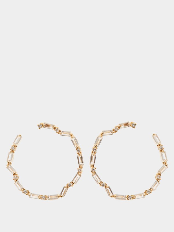 Suzanne Kalan Diamond, topaz & 14kt gold hoop earrings