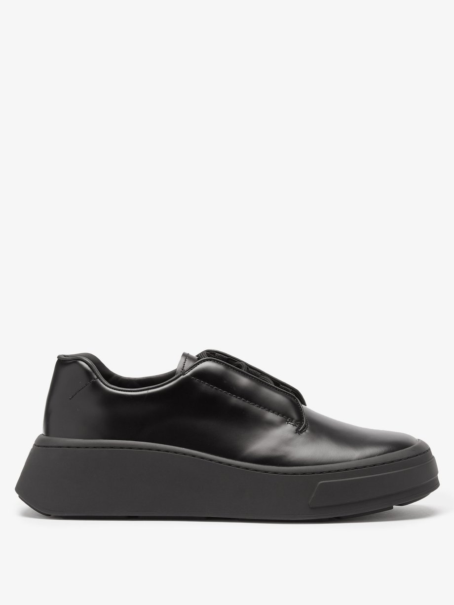 Black Chunky-sole logo-debossed leather Derby shoes | Prada | MATCHES UK
