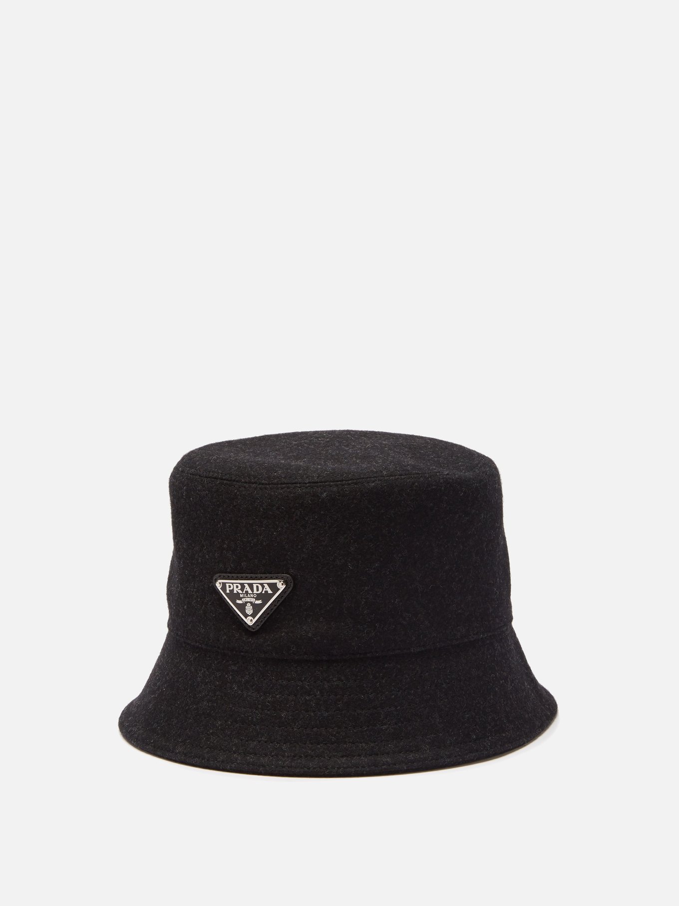 Grey Triangle logo-plaque wool-felt bucket hat | Prada | MATCHESFASHION UK