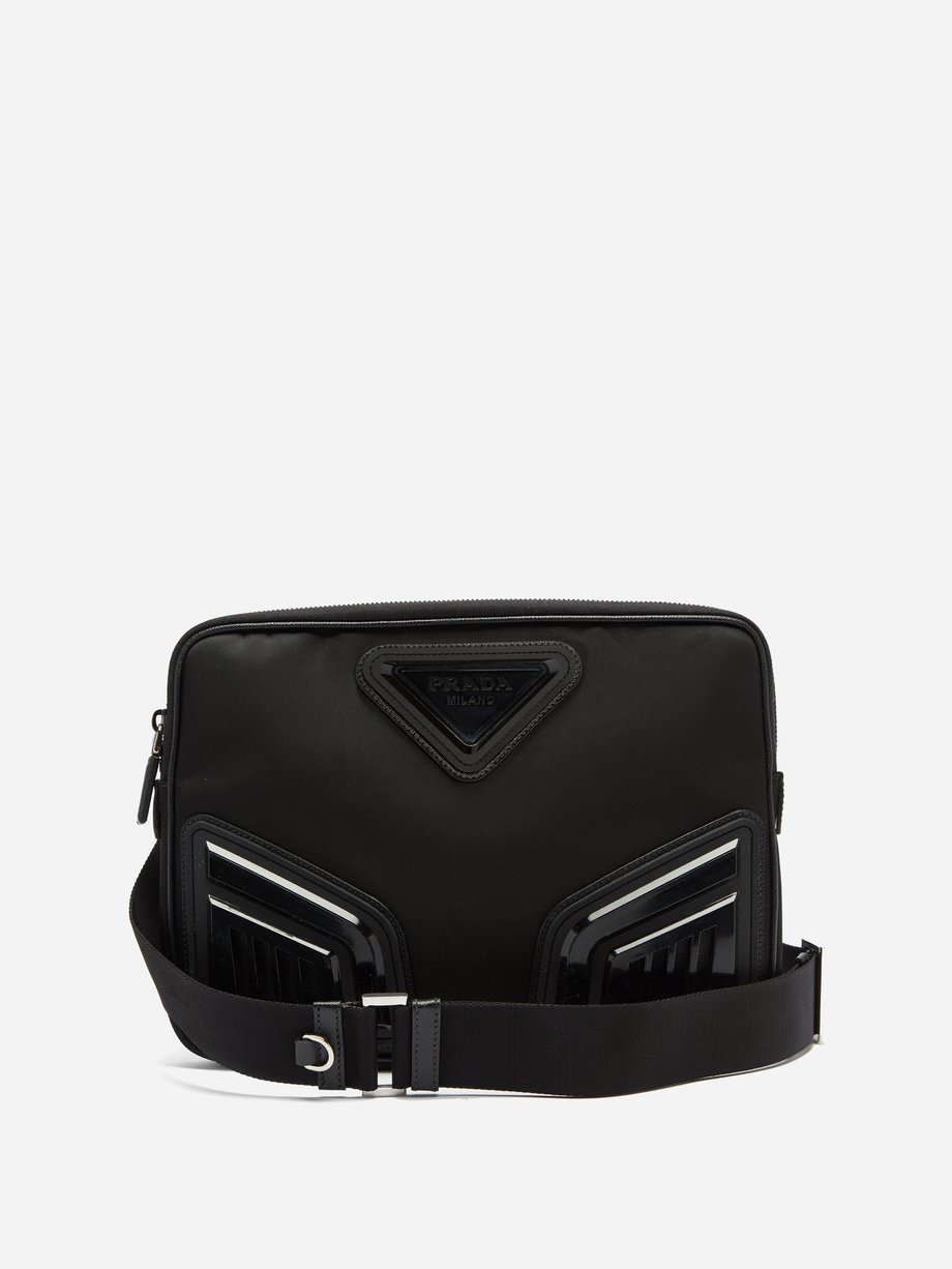Prada, Bags, Prada Black Triangle Double Leather Mini Bag Crossbody Pouch  Purse