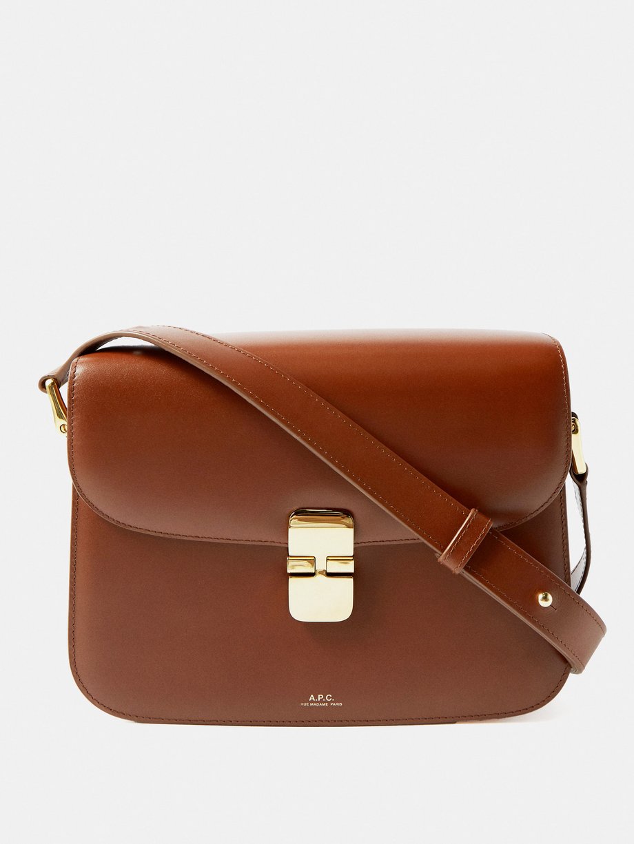 Tan Grace large smooth-leather shoulder bag | A.P.C. | MATCHES UK