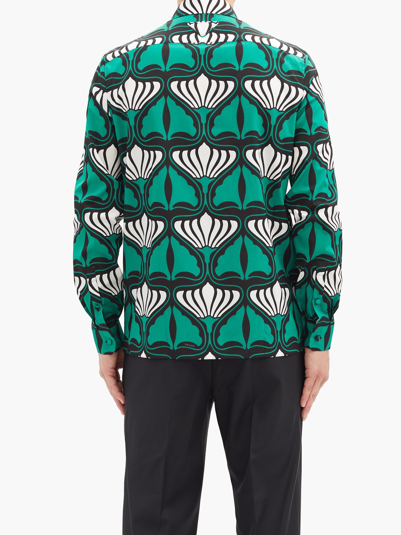 Green Lily-print cotton-poplin shirt, Prada