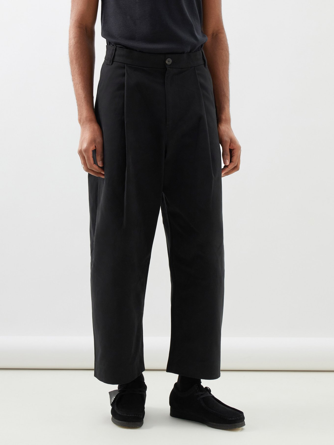 Black Sorte pleated cotton-twill wide-leg trousers | Studio