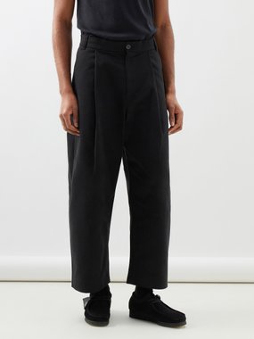 Studio Nicholson Pantalon ample en sergé de coton plissé Sorte