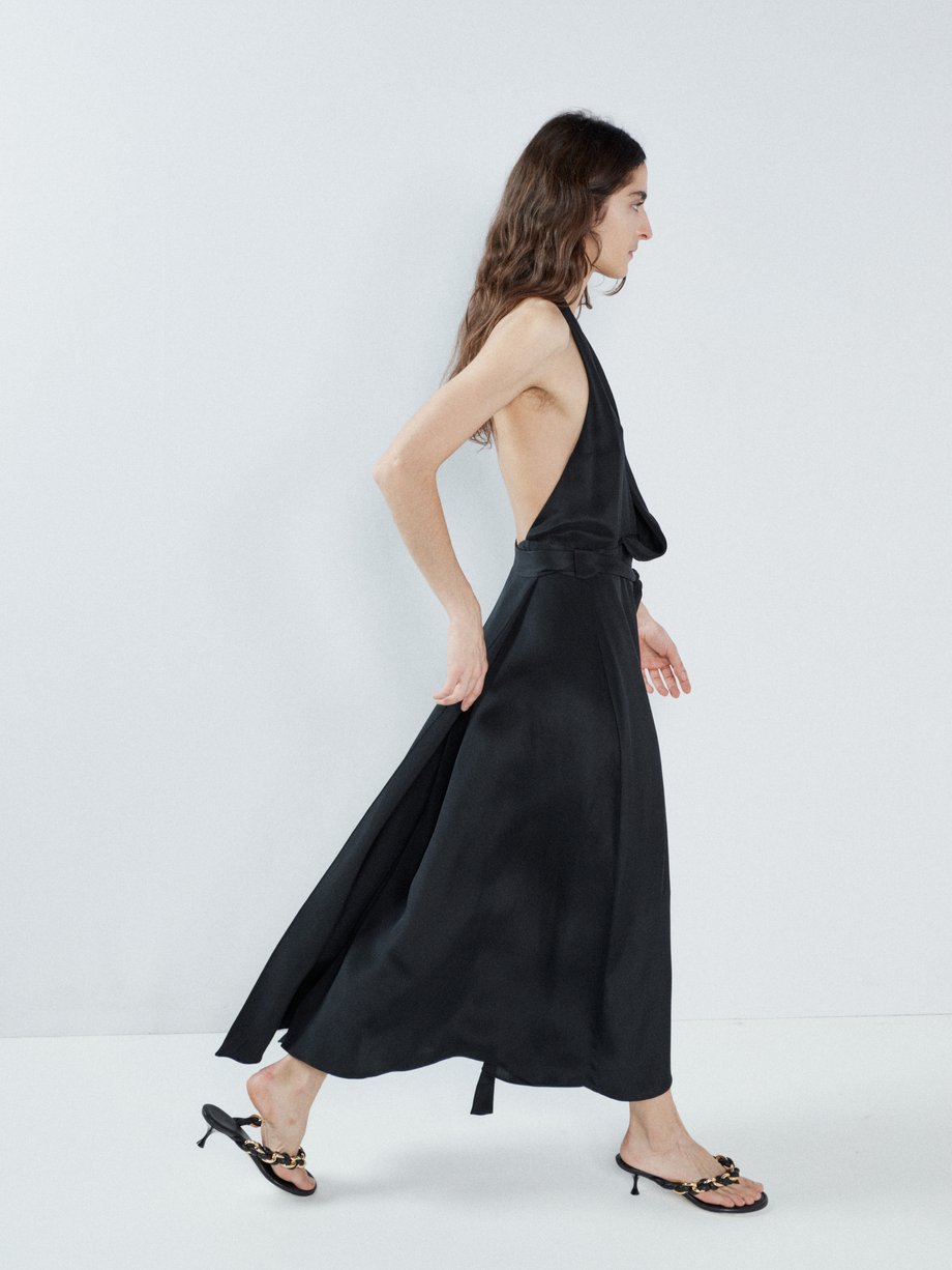 Black Halterneck draped-front wraparound silk dress | Raey | MATCHES UK