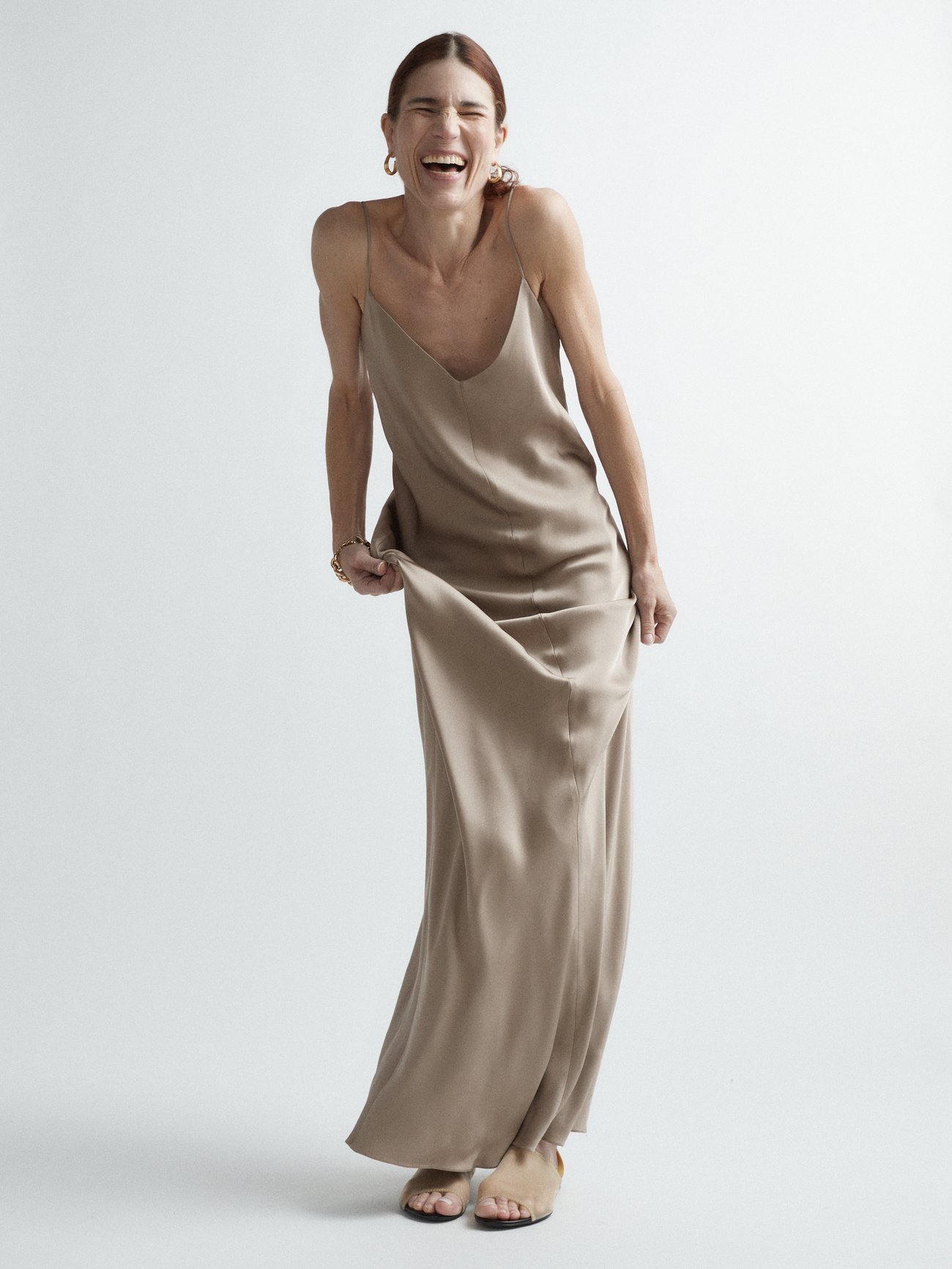 Grey V-neck silk-satin maxi dress | Raey | MATCHESFASHION UK