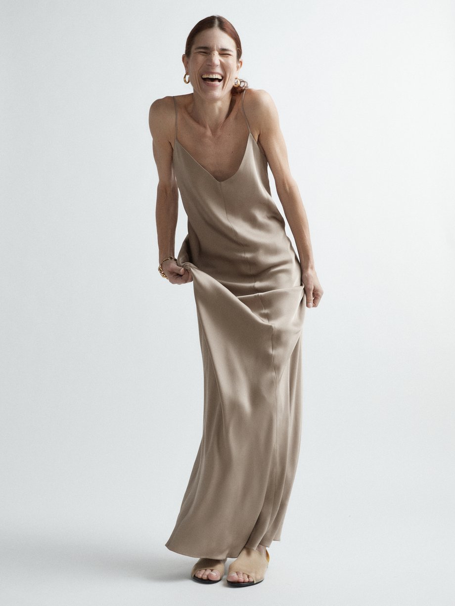 Gray Silk Dress, Full Length Slip