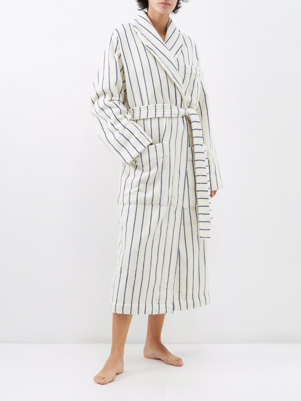 Tekla Striped cotton-terry bathrobe