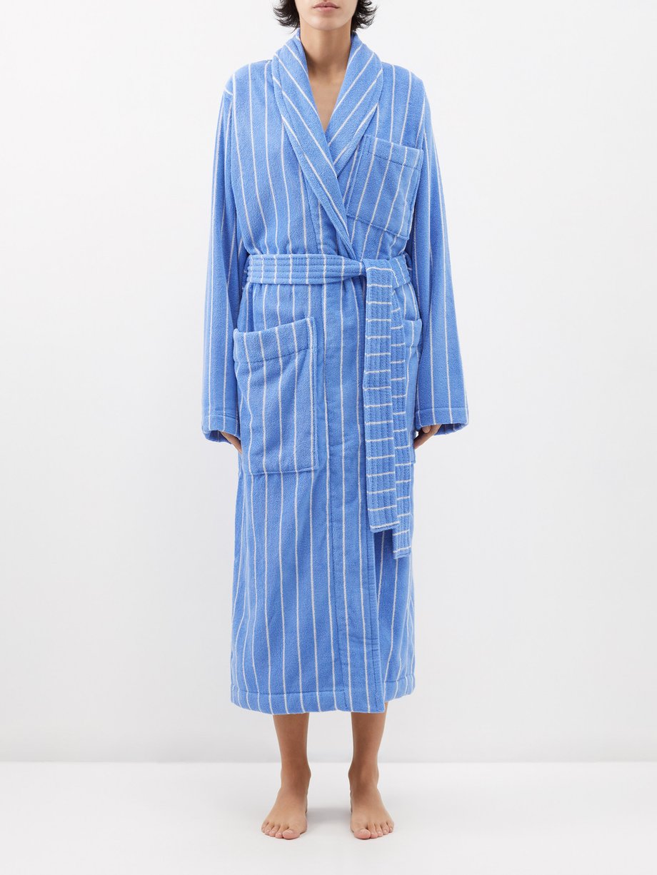 Blue Striped cotton-terry bathrobe | Tekla | MATCHES UK