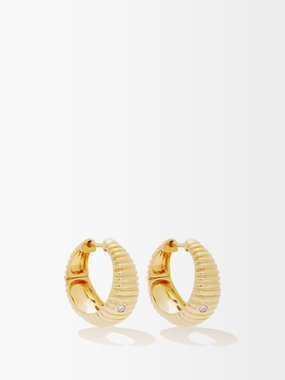 Yvonne Léon Ridged diamond & 9kt gold hoop earrings