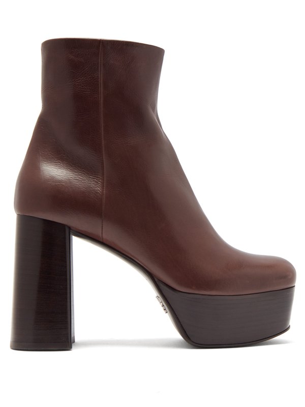 Brown Leather platform ankle boots | Prada | MATCHES UK