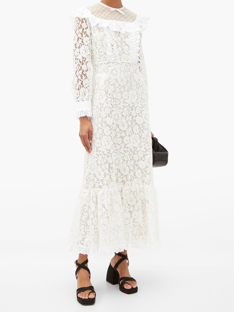 White Floral-lace and broderie-anglaise cotton dress | Miu Miu ...