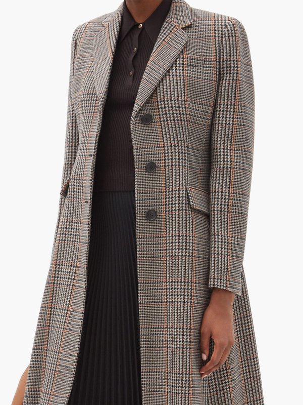Grey Prince-of-Wales checked wool-blend coat | Prada | MATCHES UK